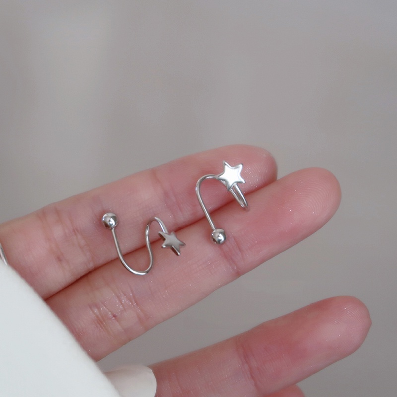 Khuyên Tai Xoắn Ốc Bằng Thép Không Gỉ Hình Trái Tim / Ngôi Sao Nhỏ Đơn Giản Thời Trang Unisex