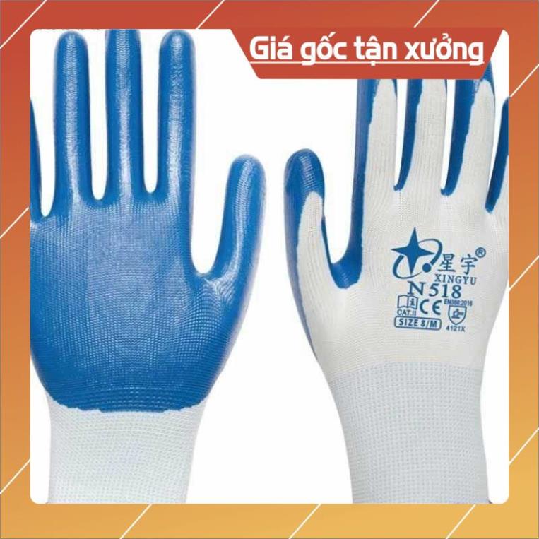 [ICLN9 giảm 5K cho đơn hàng 50k]  Lốc 12 đôi Găng tay chống trơn phủ sơn xanh/ đen