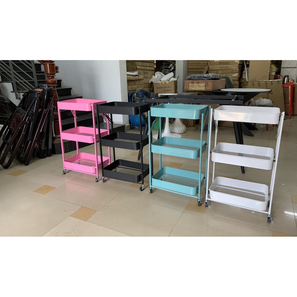 KỆ ĐỂ ĐỒ GẤP GỌN THÔNG MINH 3 TẦNG CÓ BÁNH XE