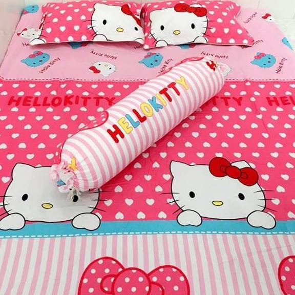 Sản xuất Bộ ga kèm 2 vỏ gối nằm poly tại sài gòn mẫu hello kitty