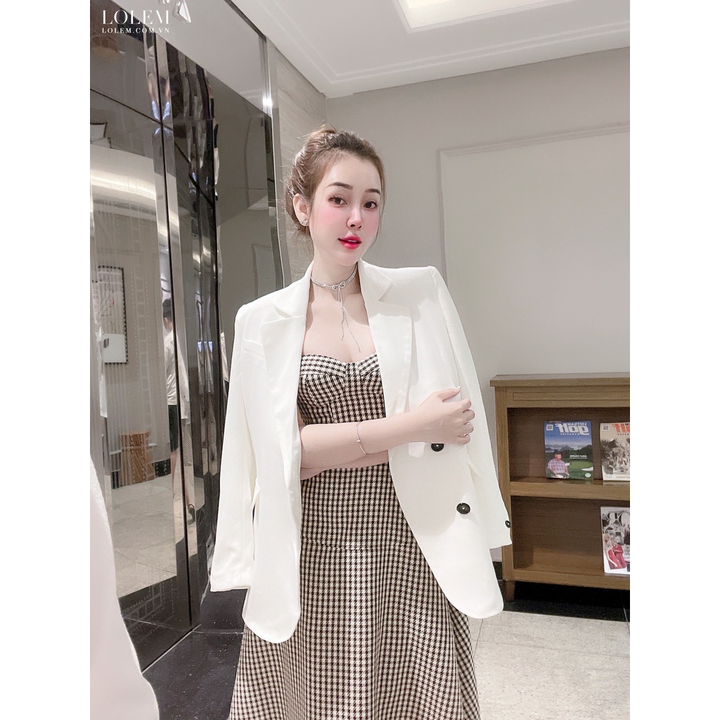 Áo vest blazer nữ LOLEM AKNB014 thiết kế xếp ly tay chất sạn lụa mềm mại