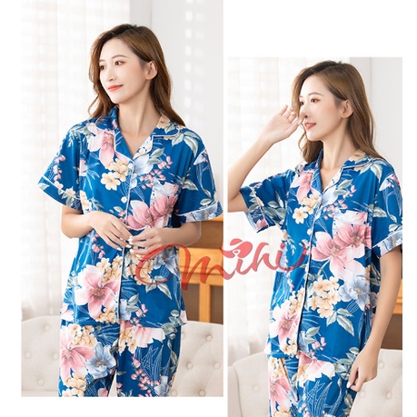 Pijama trung niên nữ B99 - Bộ đồ ngủ mặc nhà hè thu cho mẹ - Thời trang cho người lớn tuổi đẹp cao cấp Bigsize