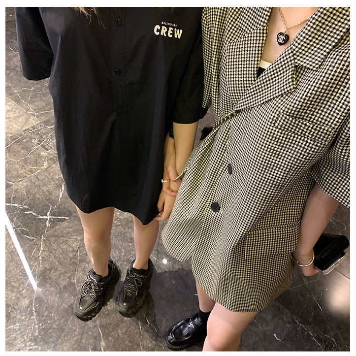 Thời trang Hàn Quốc áo khoác kẻ sọc rời phù hợp với mùa hè áo khoác nữ ngắn tay kết hợp tất cả các trang phục