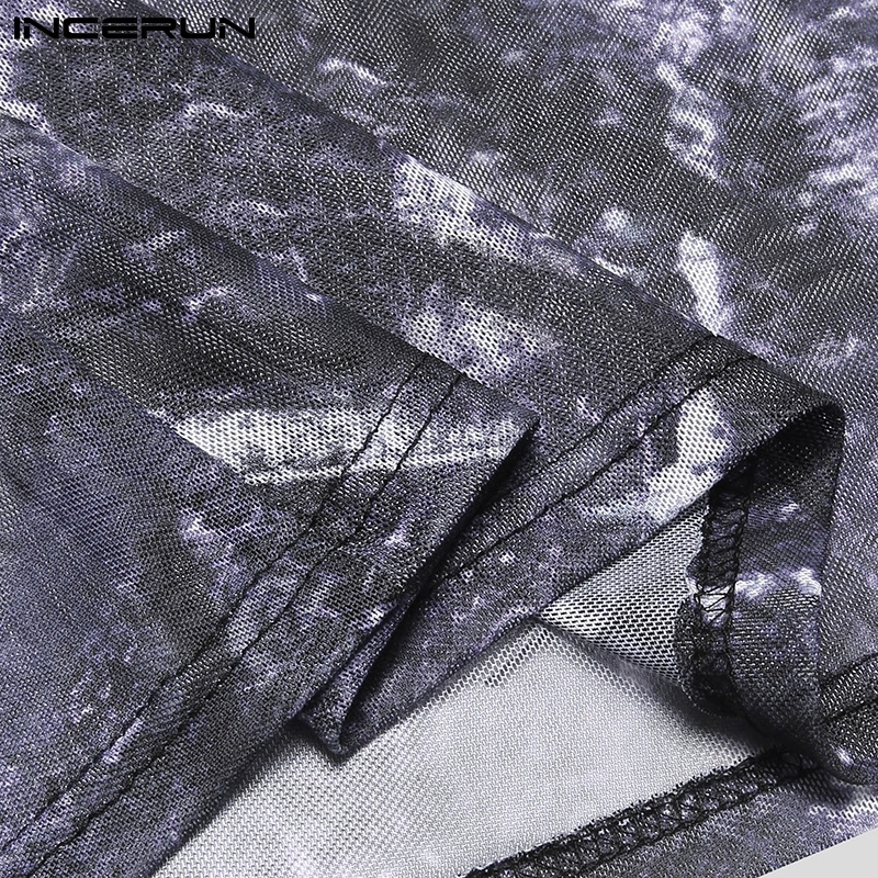 Áo kiểu INCERUN dành cho nam thiết kế tay dài cổ tròn co giãn vải lưới trong suốt mùa hè