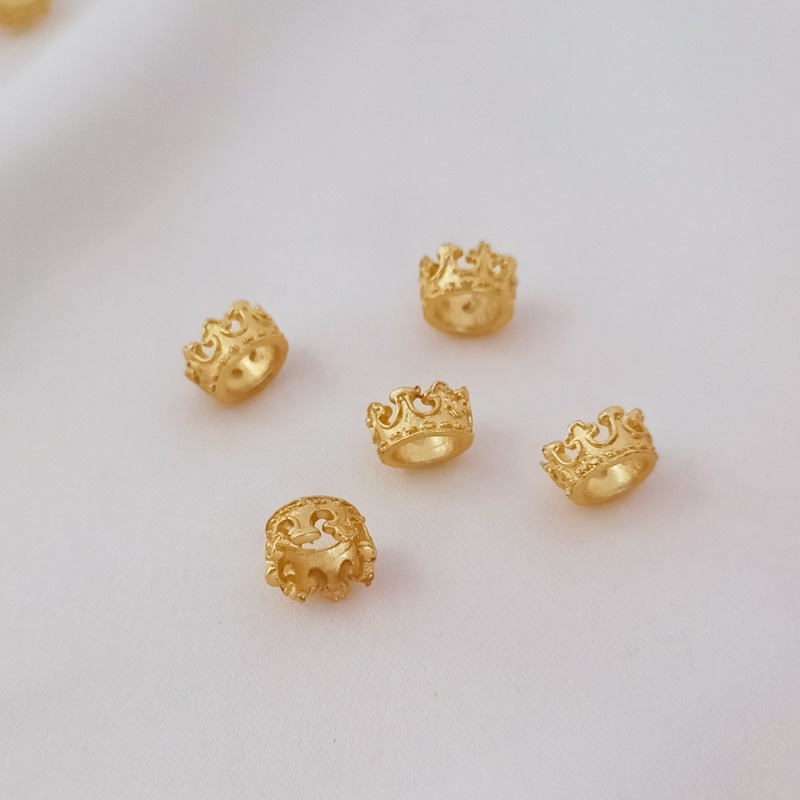 Bộ 10 Nhẫn Hình Vương Miện Màu Vàng 18K Nhám Kích Thước Nhỏ Dùng Làm Trang Sức Thủ Công
