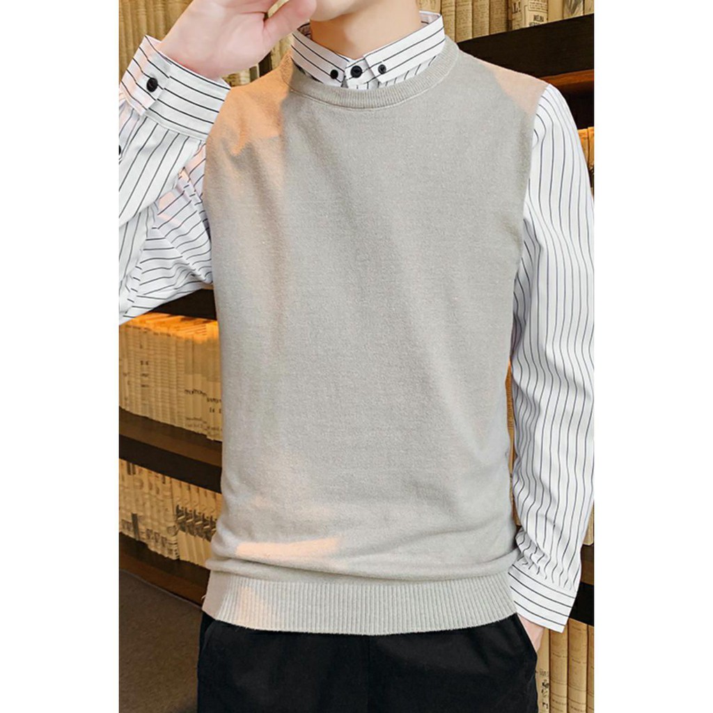 Áo Sweater Cổ Sơ Mi Giả Nhiều Lớp Thời Trang Trẻ Trung Cho Nam