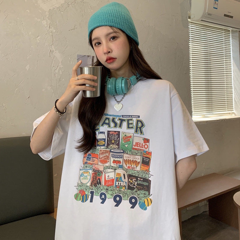 COZOK Áo Thun Tay Ngắn Form Rộng In Họa Tiết Thời Trang Harajuku