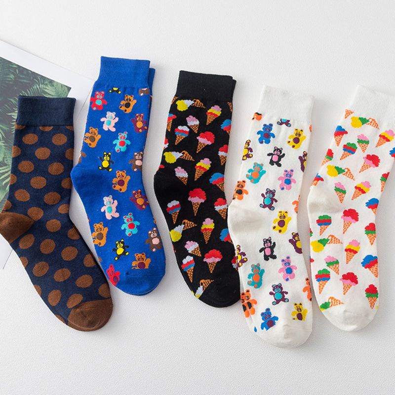 Vớ Dài Trung Bình Họa Tiết Que Kem Gấu Nhiều Màu Sắc Vui Nhộn Harajuku Hipster Cho Nam Và Nữ