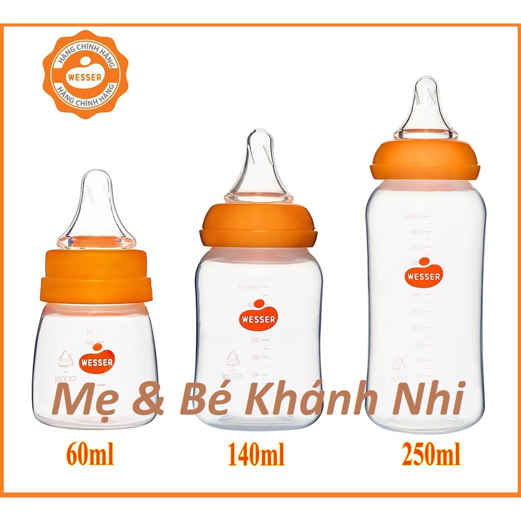 Bình Sữa WESSER Cổ Hẹp PP Bottle Kháng Khuẩn Đủ Size 60ML/ 140ML/ 250ML