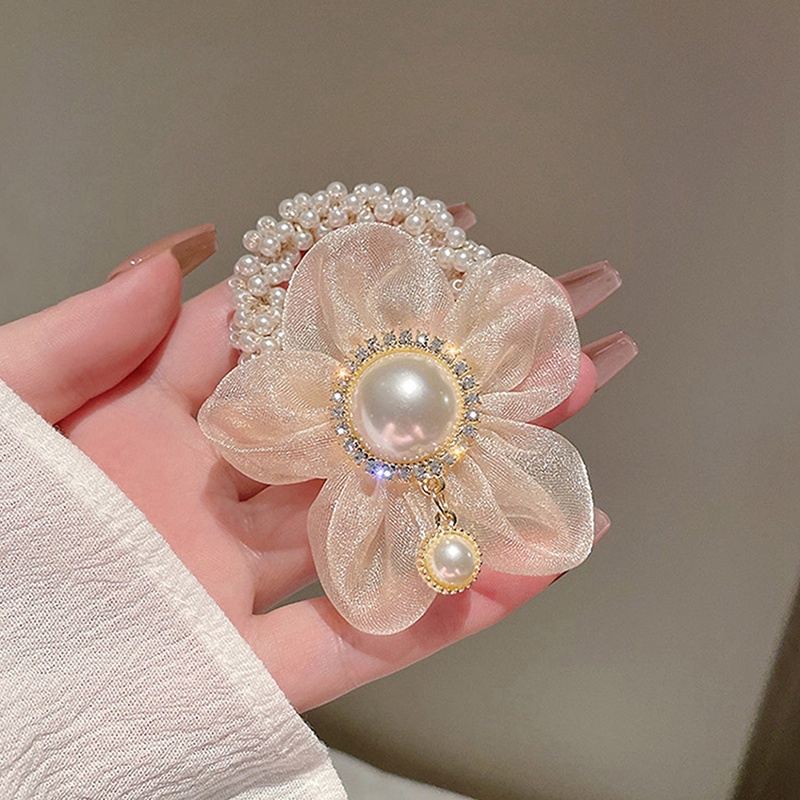 Dây Cột Tóc Hình Hoa Đính Ngọc Trai Nhân Tạo Thời Trang