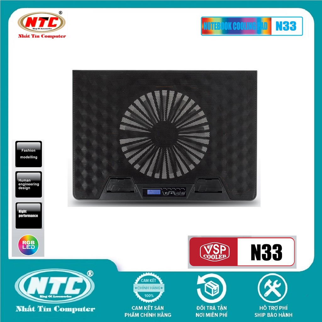 Đế tản nhiệt VSP COOLER N33 cho laptop từ 10&quot; đến 15.6&quot; Led RGB (Đen)