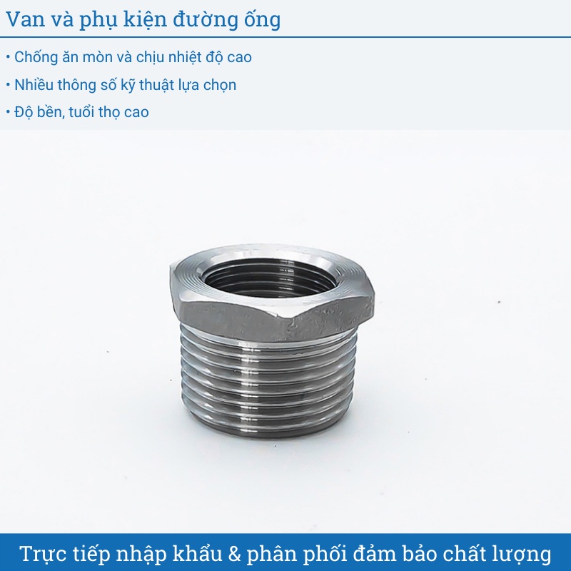 Cà rá inox 304 có nhiều kích thước lựa chọn lơ thu nối ren trong ren ngoài thay đổi kích thước nối ống nước vòi nước