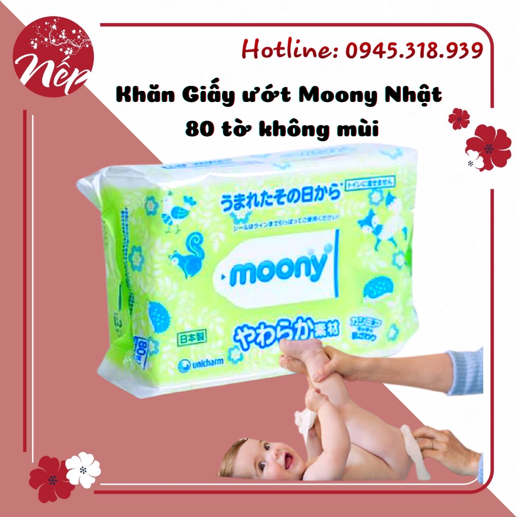  Khăn Giấy ướt Moony Nhật 80 tờ không mùi