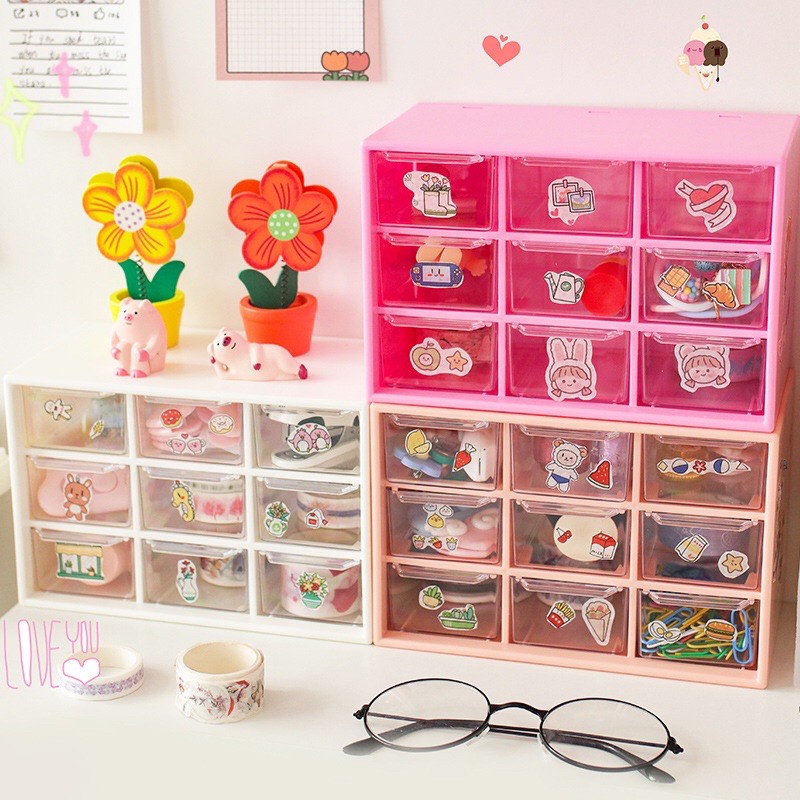 Tủ decor 9 ngăn mini decor bàn học + Kèm Sticker và quà tặng