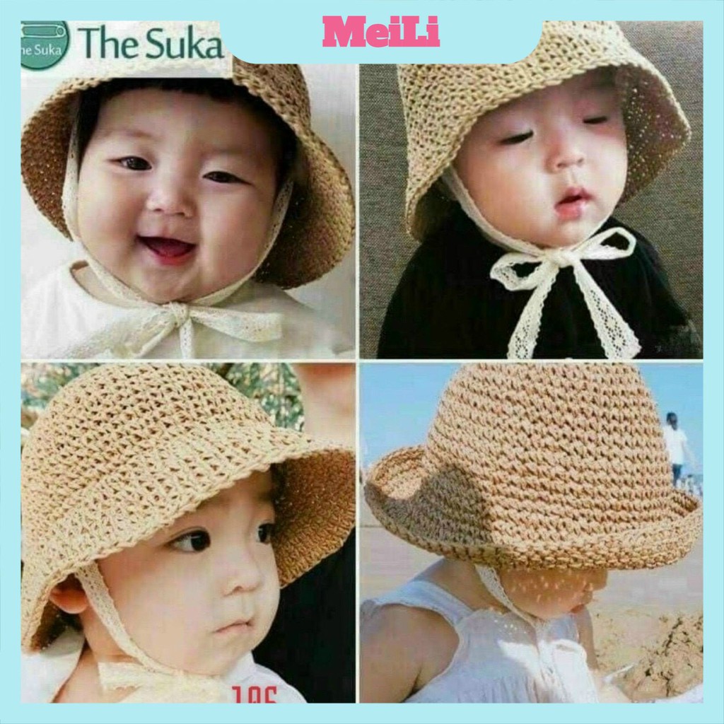 Mũ cói Ajuma-F-Nón cói cho bé từ 0-3 tuổi hàng Quảng Châu loại 1 (tuyển sỉ)
