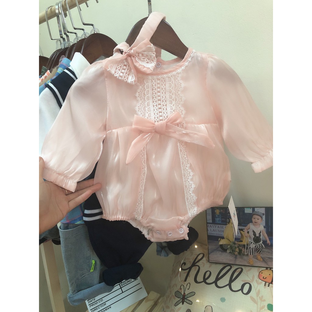 Body công chúa NƠ NGỰC dài tay tam giác cho bé 3-13kg - Có ảnh thật - Shubishop.vn