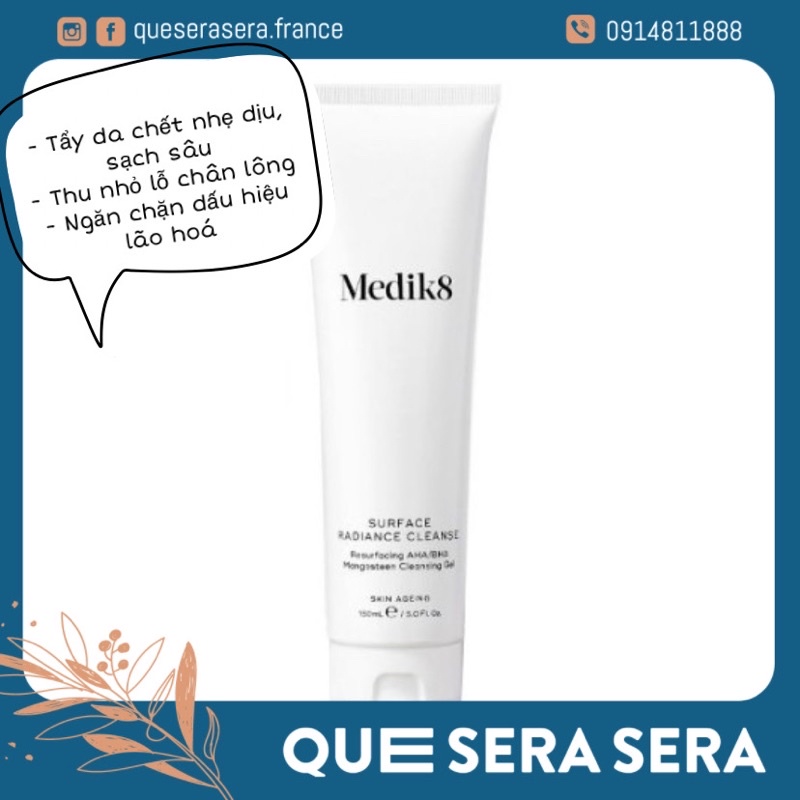 Sữa rửa mặt Medik8 Surface Radiance Cleanse tẩy da chết dịu nhẹ, chống lão hoá, thu nhỏ lỗ chân lông