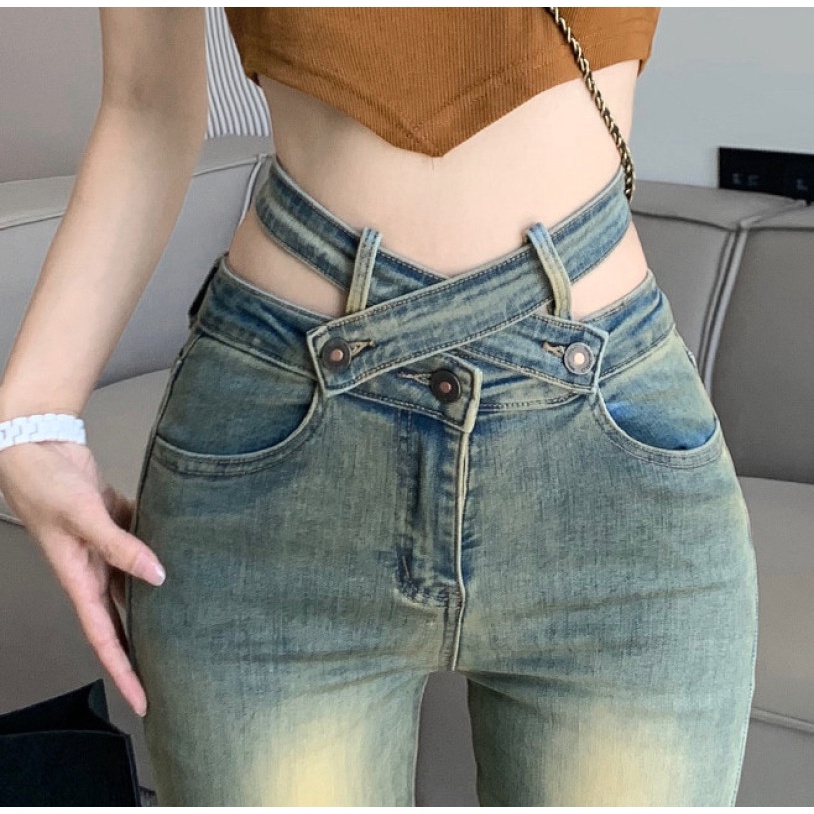 Quần Jeans Nữ Ống Loe Lưng Cao Thời Trang
