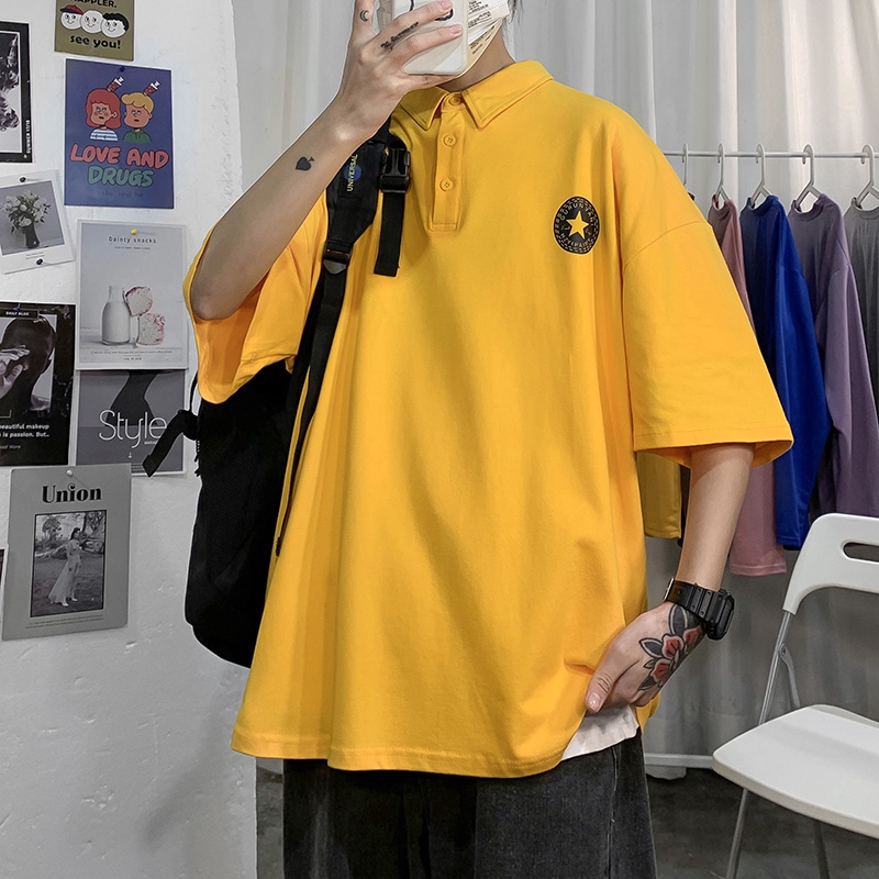 Áo thun Polo tay ngắn dáng rộng phong cách thời trang hàn quốc