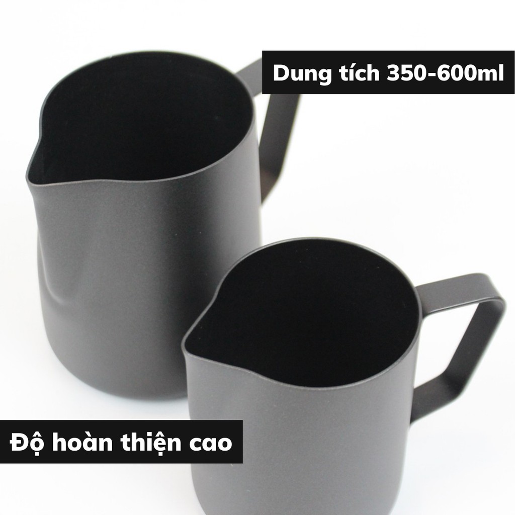 Ca đánh sữa inox cao cấp dung tích 350-600ml pha cà phê Espresso đổ hình cappuccino nghệ thuật Art Latte đen nhám