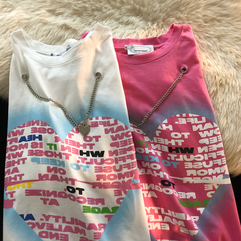 Áo Thun Tay Lỡ Thời Trang Trẻ Trung 1951078Áo Thun Dáng Rộng Họa Tiết Trái Tim Phong Cách Hip Hop Dễ Phối Đồ Cho Cặp Đô