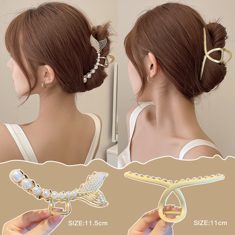 Kẹp tóc kim loại phối ngọc trai nhân tạo thanh lịch