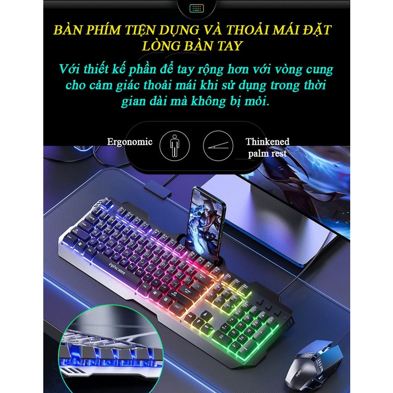 Bàn Phím Giả Cơ Kim Loại INPHIC V680 Có Dây Phím Có Đèn Nền Siêu Đẹp RGB Hỗ Trợ 4000DPI Chơi Game Chuyên Nghiệp