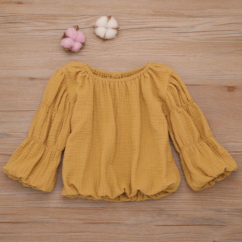♕ babyme ღ Baby Girl Long Sleeve Solid Color Puff Sleeve T-shirts