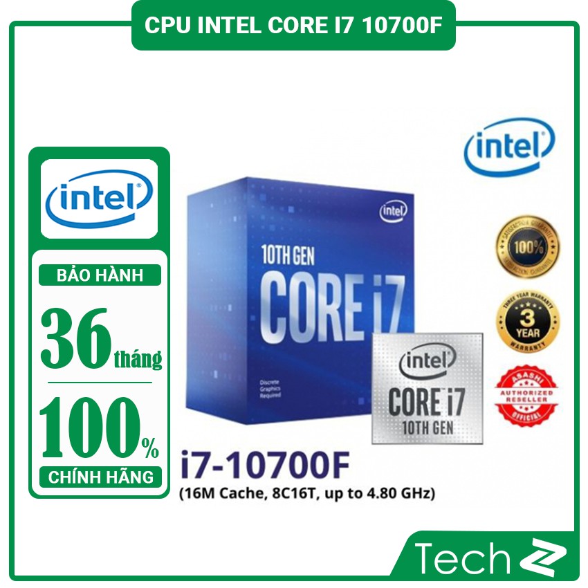CPU Intel Core i7 10700F (2.9GHz turbo up to 4.8GHz, 8 nhân 16 luồng, 16MB Cache, 65W) Socket LGA 1200