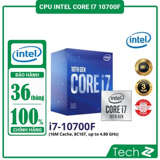 CPU Intel Core i7 10700F (2.9GHz turbo up to 4.8GHz, 8 nhân 16 luồng, 16MB Cache, 65W)