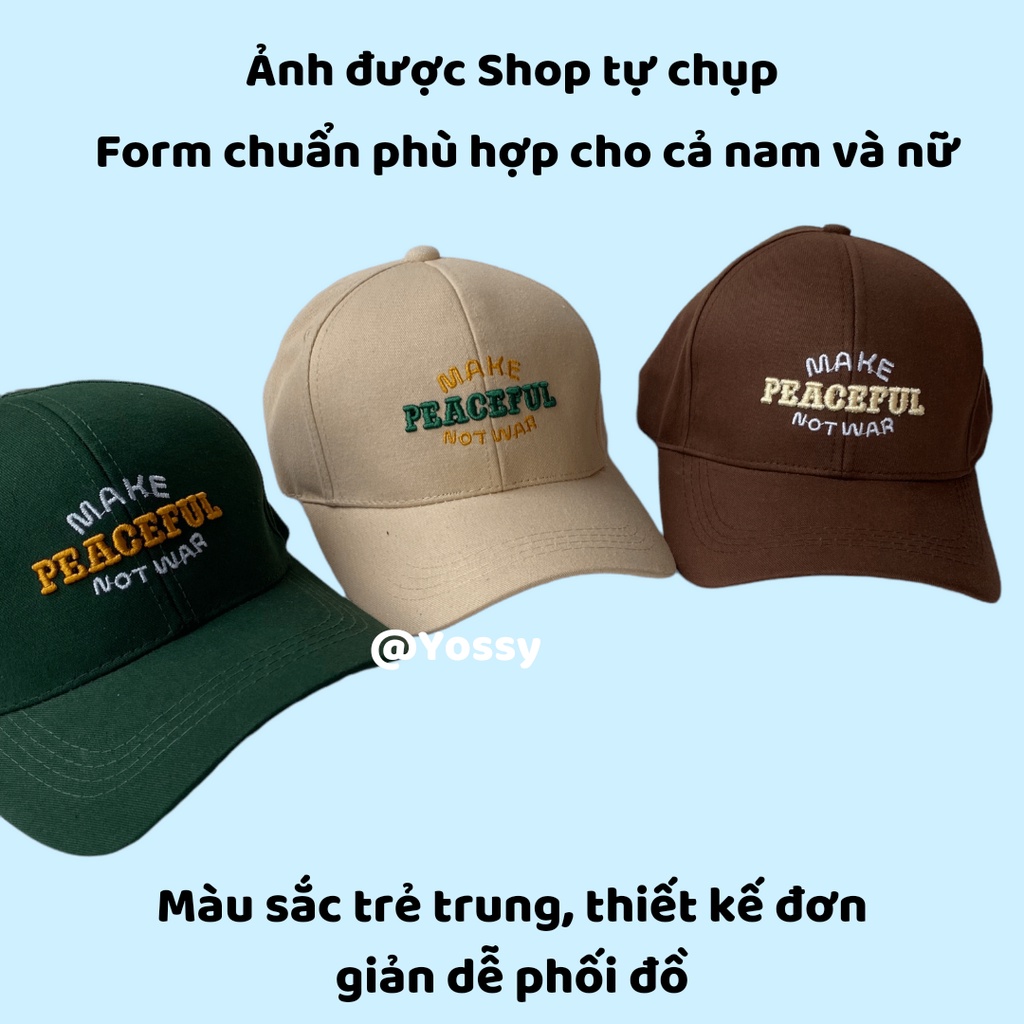 Mũ lưỡi trai nam nữ thêu chữ Peaceful chất kaki thời trang phong cách Hàn Quốc, Nón kết unisex cao cấp - YOSSY