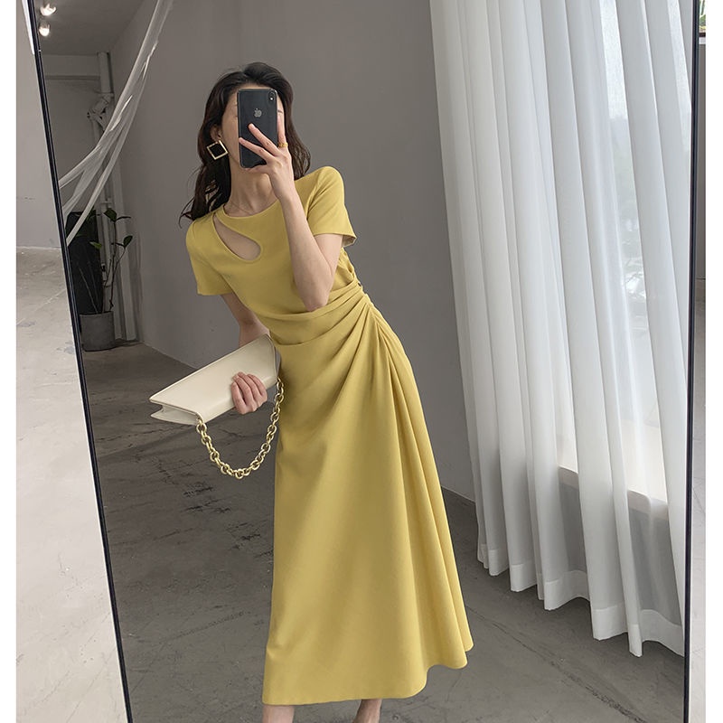 Đầm Trơn Khoét Eo Phong Cách Hepburn Quyến Rũ Cho Nữ