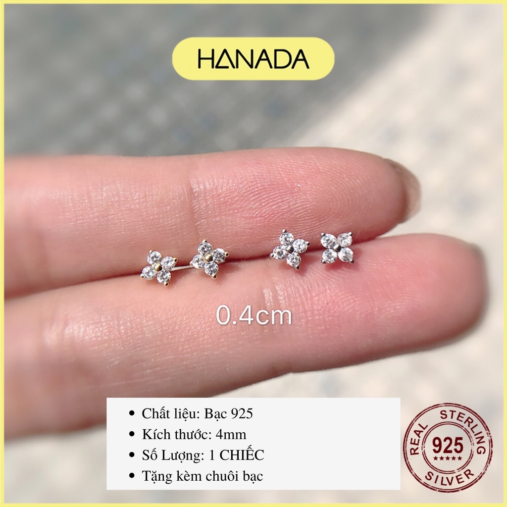 Bông Tai Bạc 925 Hanada Bông Nụ Hoa Đá Đơn Giản 0767 D13
