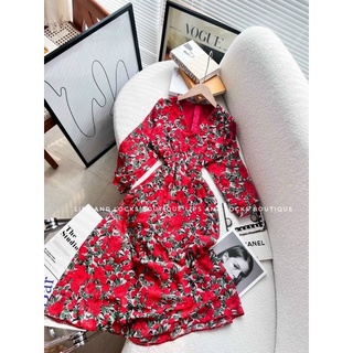 (SALE XẢ HÀNG) ĐẦM MIDI HOA ĐỎ ĐẮP CHÉO - KÈM HÌNH THẬT