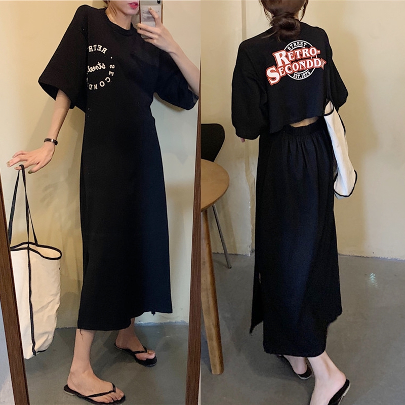 Đầm Thun Tay Ngắn Xẻ Tà Thời Trang Mùa Hè Cho Nữ