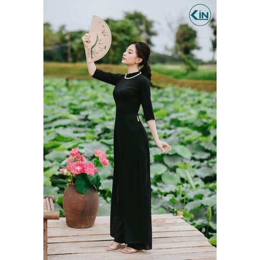 Áo Dài đen lụa mỹ cao cấp , cổ 2 phân, tay lỡ