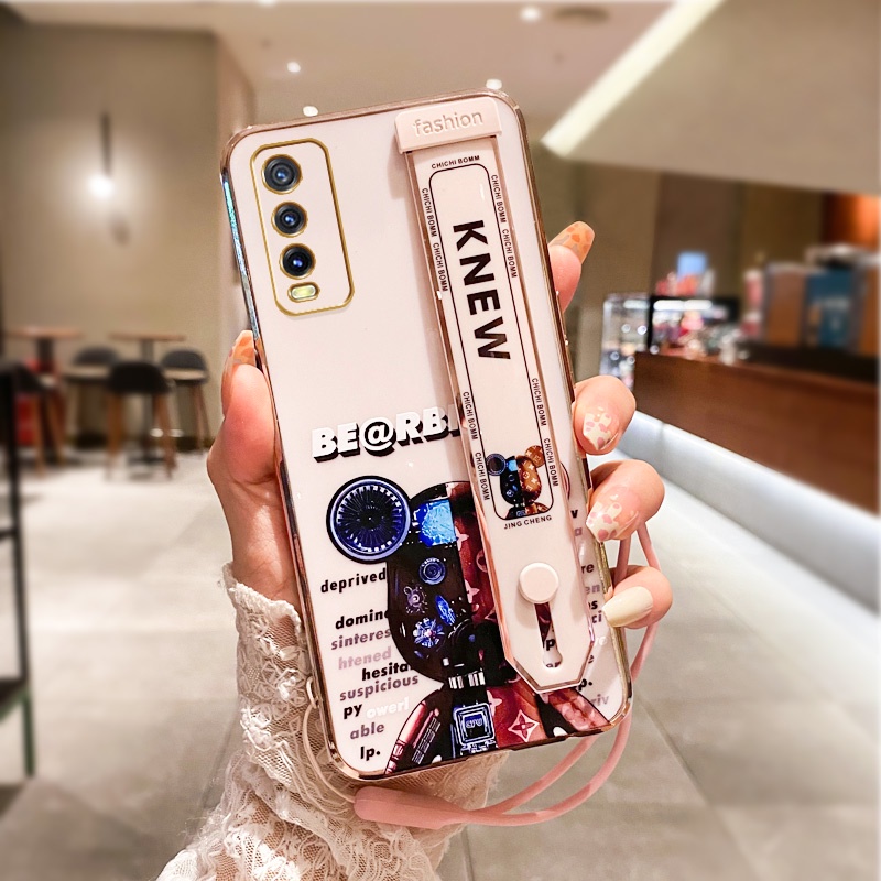 Ốp Điện Thoại In Hình Gấu Mạ Điện Kèm Dây Đeo Cho Vivo Y20 Y20i Y20S Y12S 2021 Y20S G Y20 2021 Y20A Y12A Vivo 2026