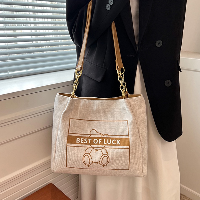 Túi đeo vai IELGY vải canvas cỡ lớn in họa tiết chữ cái hoạt hình thời trang tùy chọn màu sắc cho nữ