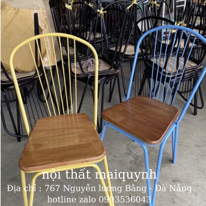 Ghế nan sắt mặt gỗ cao su - ghế cà phê 7 nan quán ăn cà phê nhà hàng