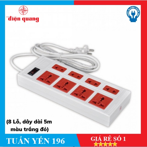Ổ cắm Điện Quang ECO ĐQ ESK 5WR 8ECO (8 Lỗ, dây dài 5m, màu trắng đỏ)
