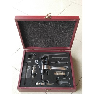 Bộ phụ kiện mở rượu 9 món hộp gỗ - 0949.664.103