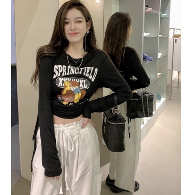 Áo croptop thun borip rút hông td