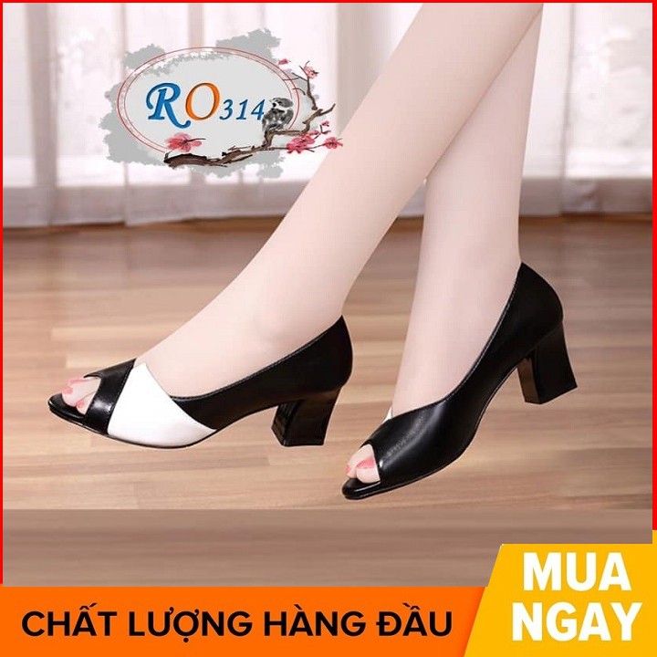 Giày cao gót nữ đẹp đế vuông 6 phân màu trắng đỏ hàng hiệu rosata ro314