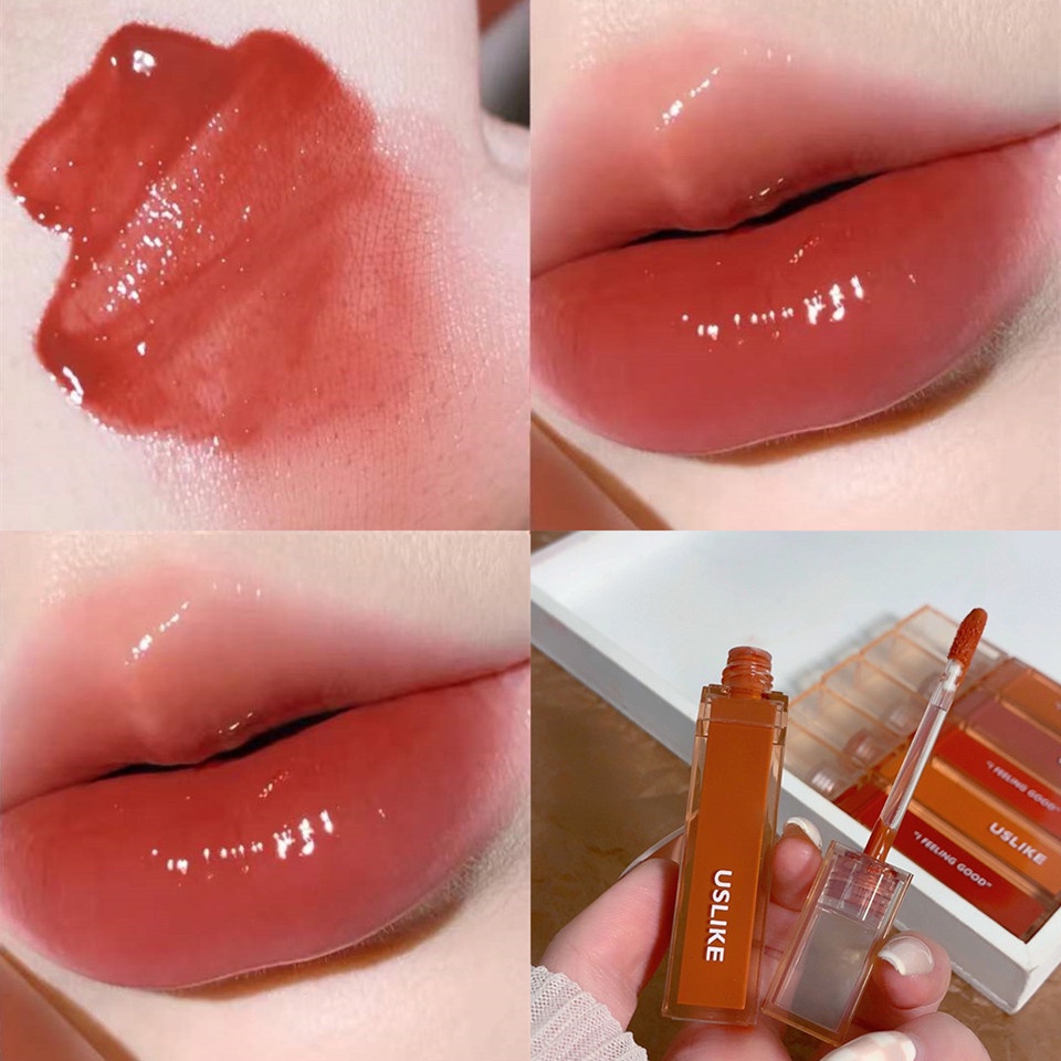 Uslike Son bóng 3D đầy sương Son Môi Màu Nhung Lì Không Thấm Nước Thời Trang Hazy Reveals