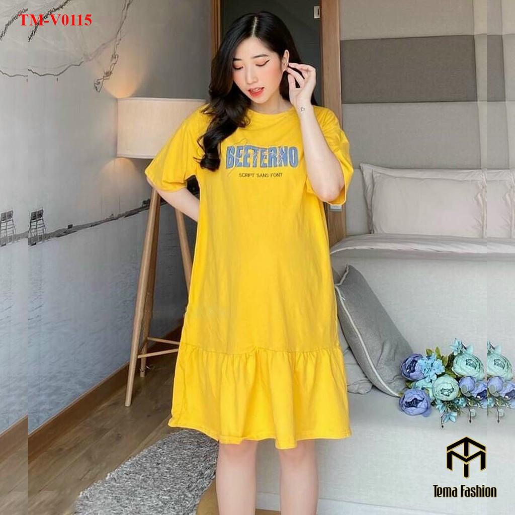 Đầm bigsize MIA1992 - Váy thun suông nữ có chữ trước ngực dáng đuôi cá chất cotton siêu xinh