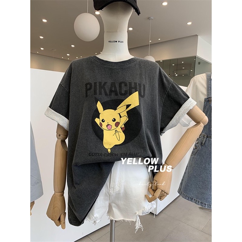 [Ảnh thật] Áo phông nữ màu xám bạc lông chuột Pikachu