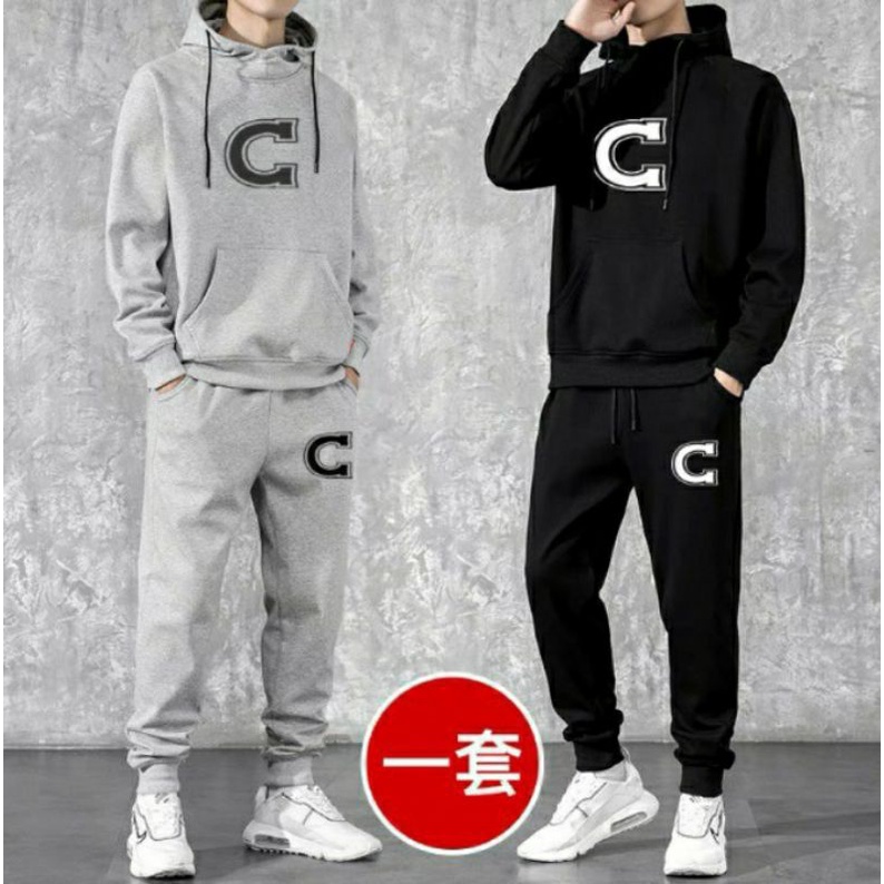 Bộ Nỉ Nam Dài Tay - Đồ Bộ Nam Thể Thao Thêu Chữ C Cao Cấp Thu Đông - Set Đồ Bộ Nam Mặc Nhà Chất Nỉ Có Mũ Dài Tay Hot