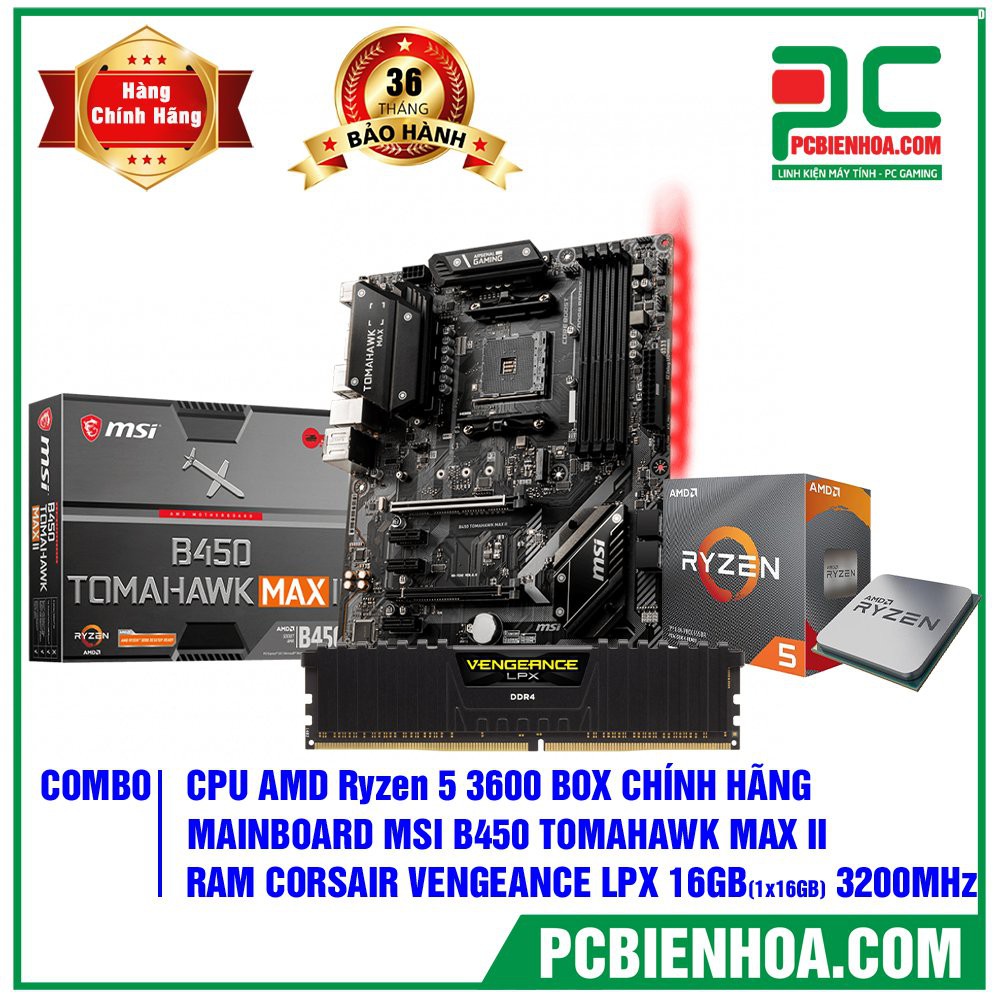 Combo máy tính Ryzen 5 3600 B450 16G chính hãng