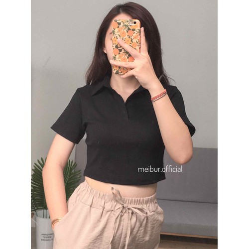 [JOSE10PTD GIẢM 10% TỐI ĐA10K ĐƠN TỐI THIỂU 700K] áo croptop nữ áo kiểu ngắn tay - áo croptop trễ vai tay ngắn form polo | BigBuy360 - bigbuy360.vn