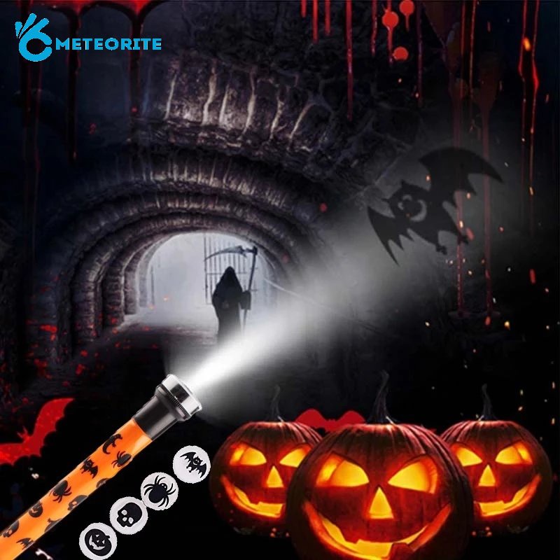 (Meteorite) Đèn Pin Chiếu Hình Bộ Xương Lâu Trôi Bền Trang Trí Halloween Cho Trẻ Em